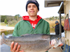 Daniel White of Santa Ana, 7.70 pound trout caught 2-1-19 using a pink mousetail in Boat Dock Cove.