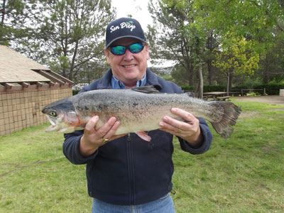 Stan Gold of Oceanside, 9 Pounds 1 Ounce Trout caught on Rainbow Powerbait and White Powerworm Combo from Buoy Line