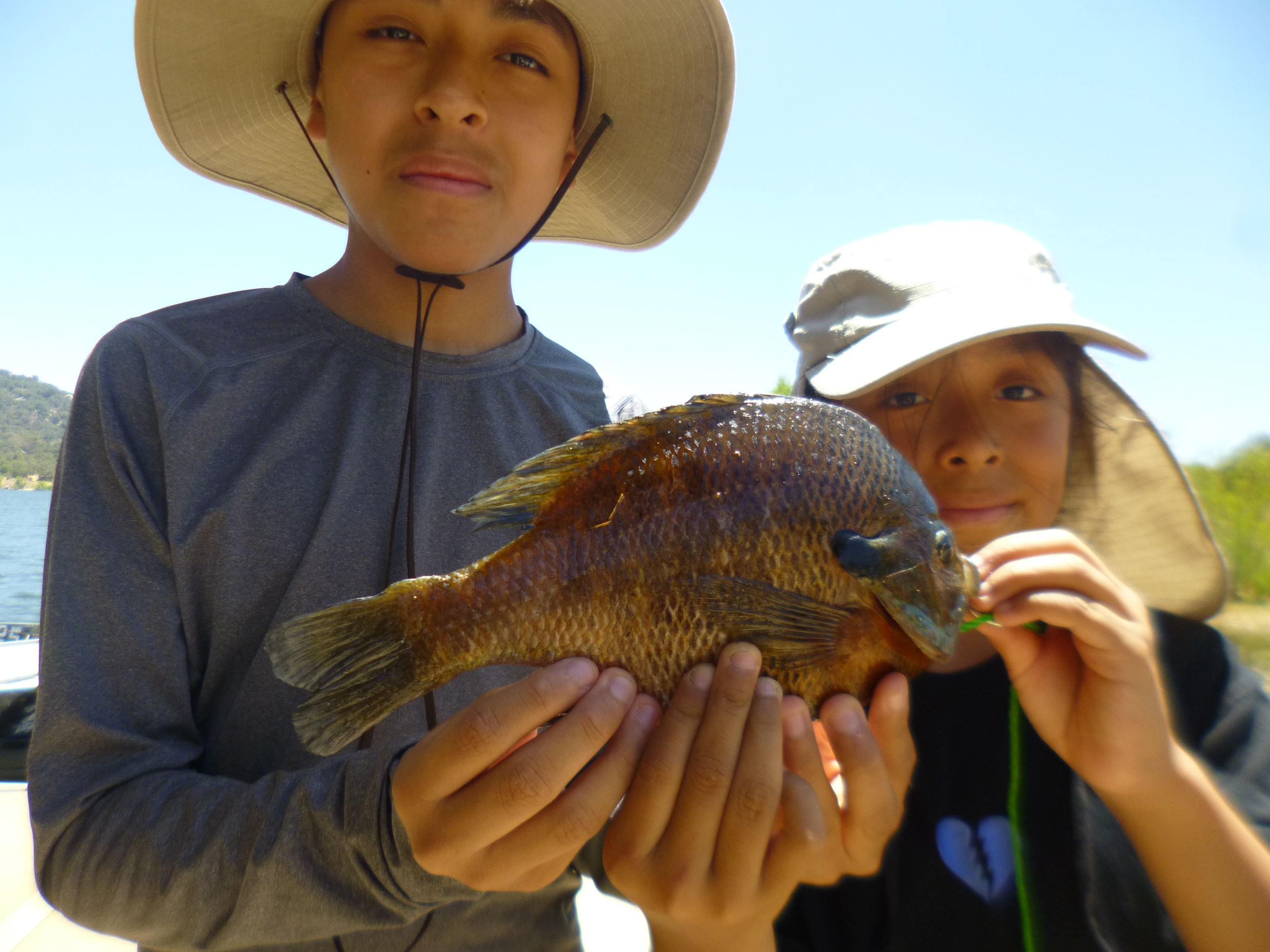 Adalberto and Aylin Perez of Escondido, 0.70 pound bluegill caught 7-4-22 using a nightcrawler in Oakvale cove.