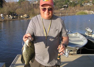 Bob Blackburn of Escondido, 1.85 pound Crappie caught 2-2-12 on Silver Kastmaster in Boat Dock Cove